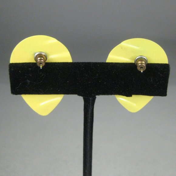 Women's Earrings 1.5 Inch Yellow Black Enamel Teardrop Pierced Stud Repousse - Picture 2 of 4